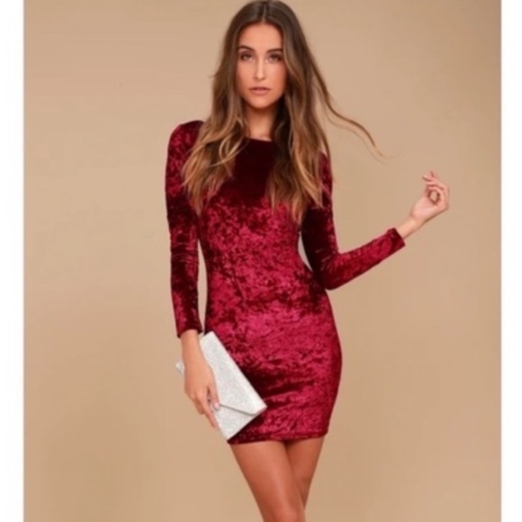 LULUS | Raspberry Red True Story Crushed Velvet Bodycon Dress | XL - Picture 1 of 7